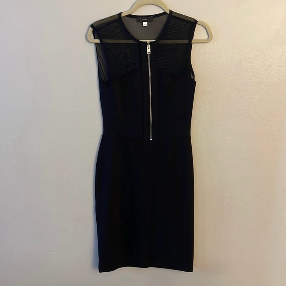 Diesel Black mini dress Bodycon Size Lg mesh sheer top 1/2 zip sleeveless